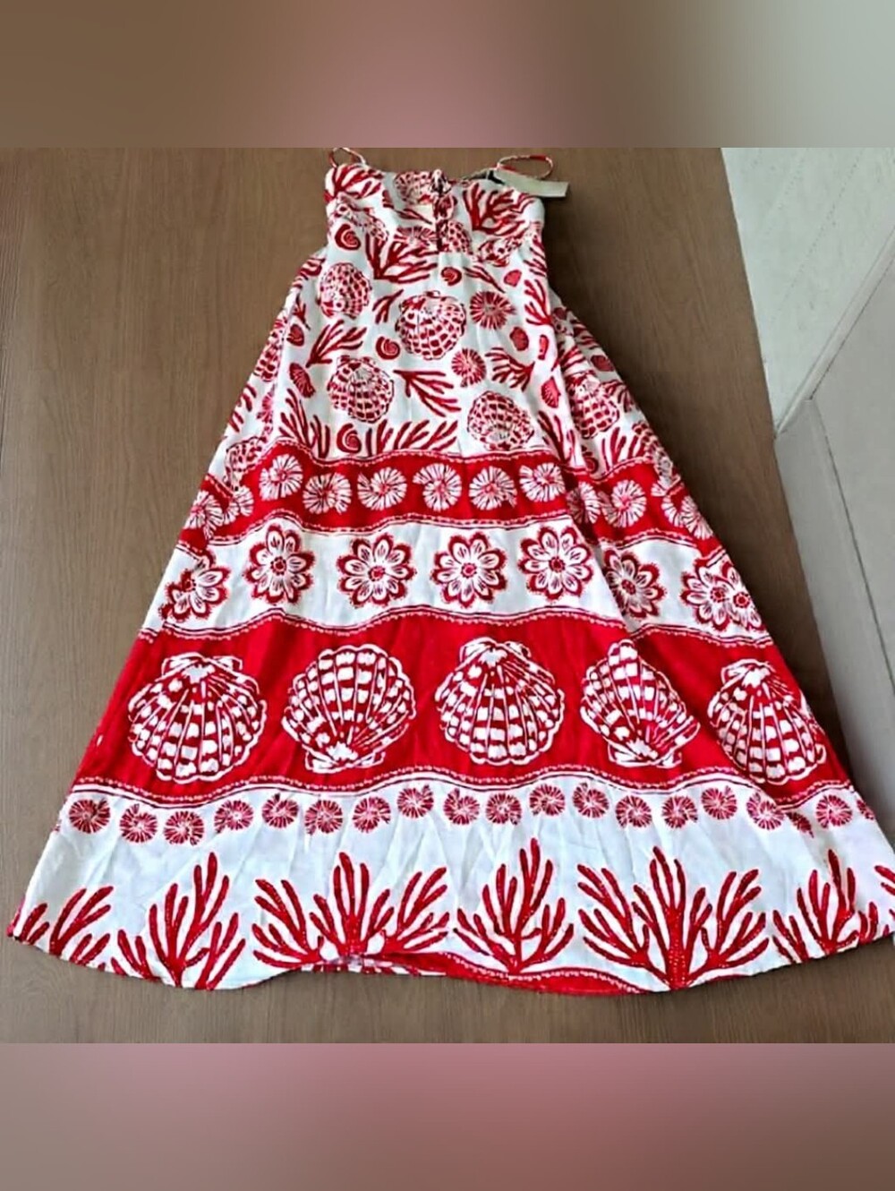 Girls Red and White Shell-Print Sundress - Picture 1 of 7